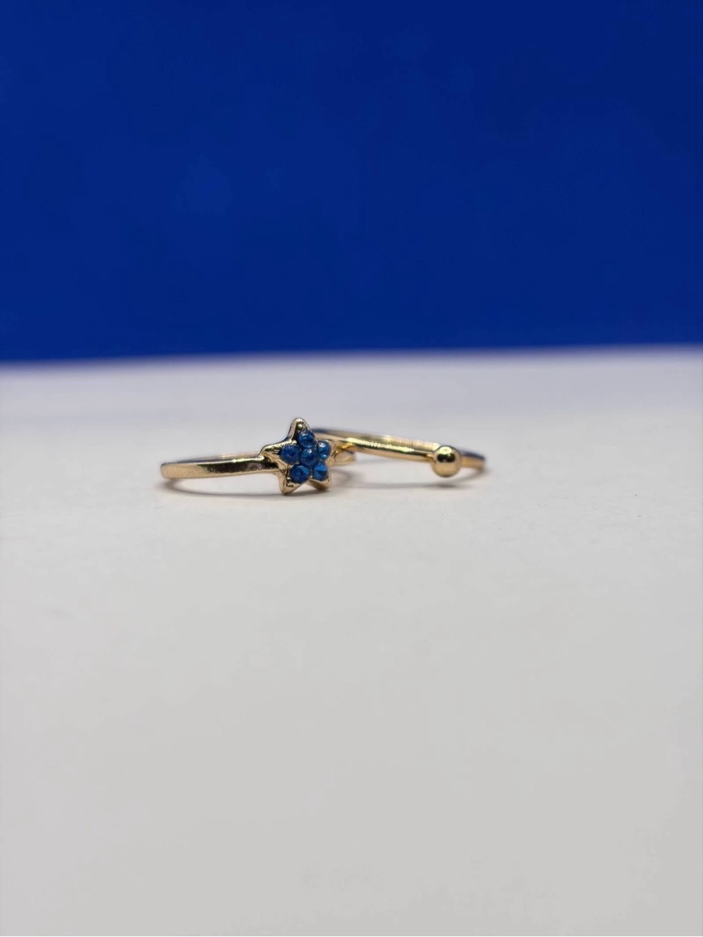 Size 5 Gold Tone Blue Rhinestone Star Stacking Ring Set